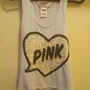 PINK Victoria's Secret White Cropped Tank with Sequin Heart RARE Y2K COLLECTORS